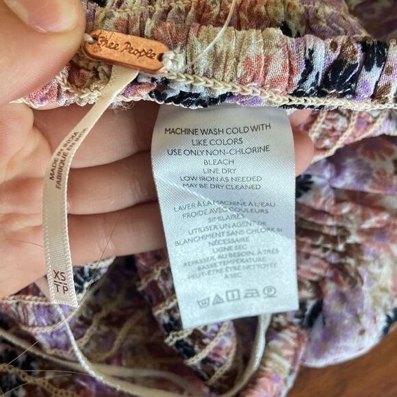 NWT Free People Top Back On Top Crop Floral Smocked Tie Puff Soft Combo XS - Picture 8 of 10